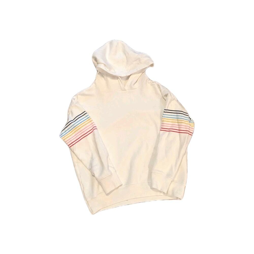 SUNDRY Size 0 (XS) Oversized Rainbow Stripe Pullover Campus Hoodie Sweatshirt